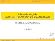 Informationslogistik Unit 8: OLTP, OLAP, SAP, and Data Warehouse