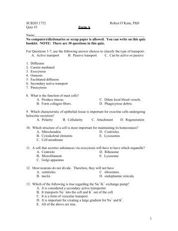 SCB203.1752 Robyn O'Kane, PhD Quiz #3 Form A ...