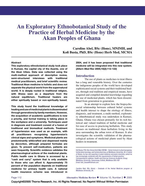 An Exploratory Ethnobotanical Study of the Practice of Herbal ...