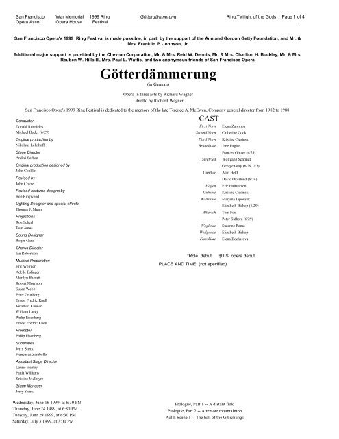 Cast Page - San Francisco Opera Performance Archive