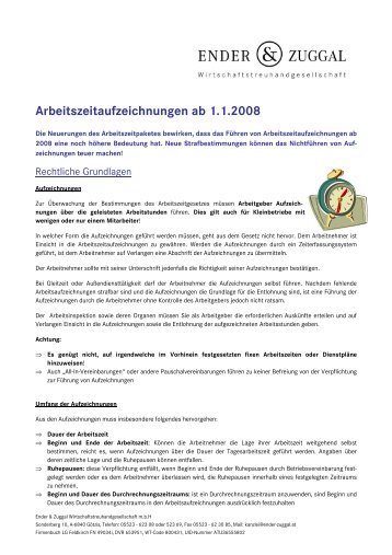 Arbeitszeitaufzeichnungen ab 1.1.08