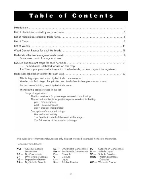 Guide to Tolerance of Crops and Susceptibility of Weeds to Herbicides