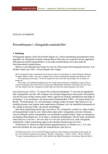 Stefan Jacobsson: Personbinamn i vikingatida runinskrifter