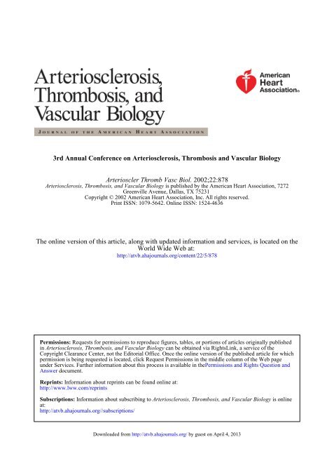 Oral Presentations - Arteriosclerosis, Thrombosis, and Vascular ...