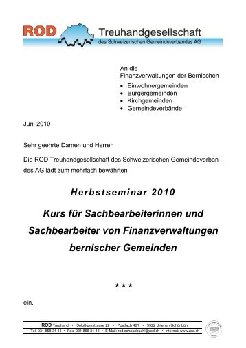 Kurs für Sach- bearbeiterinnen und Sachbearbeiter von - ROD