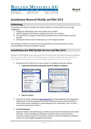 Installation Messerli MySQL auf MAC OS X Einleitung