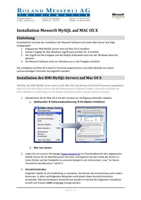 Installation Messerli MySQL auf MAC OS X Einleitung