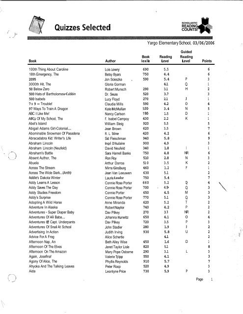 Quizzes Selected - Barrow County Schools