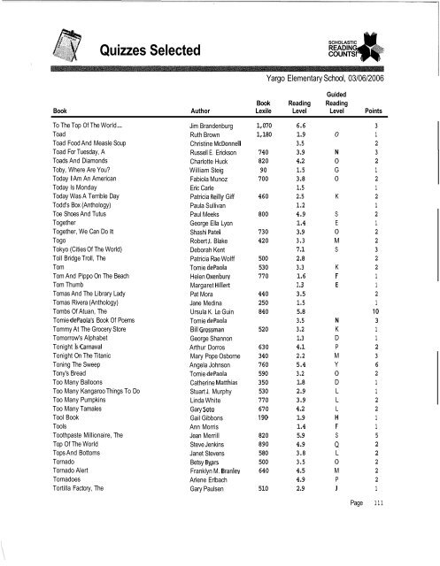 Quizzes Selected - Barrow County Schools