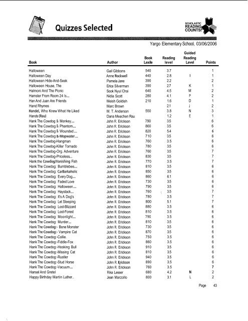 Quizzes Selected - Barrow County Schools