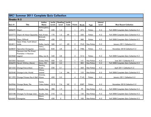 SRC! Summer 2011 Complete Quiz Collection