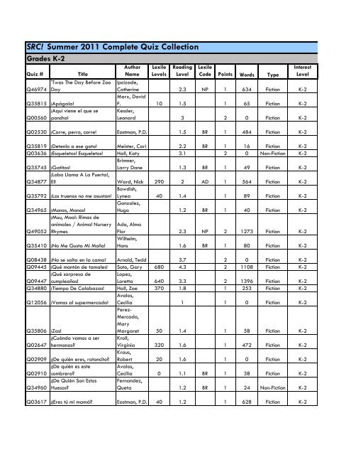 SRC! Summer 2011 Complete Quiz Collection