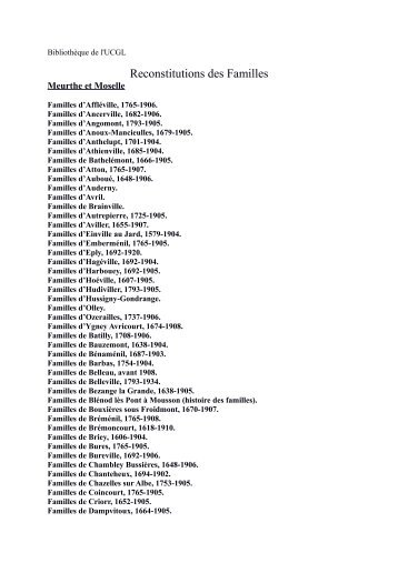 Reconstitutions des Familles