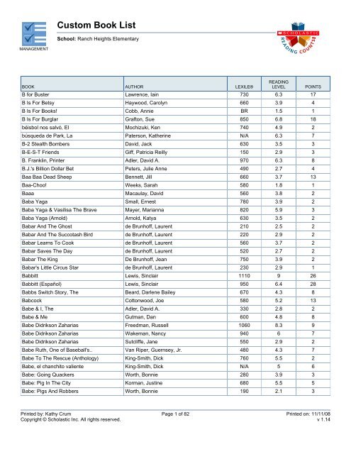 Custom Book List (Page 2) - Bartlesville Public Schools