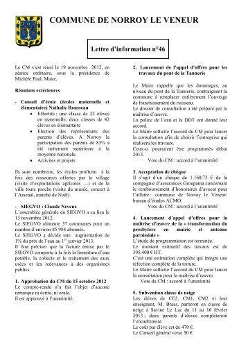 Lettre d'information n°46 - 19 novembre 2012 - Norroy le Veneur