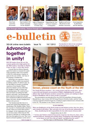 Advancing together in unity! - SGI-UK E-Bulletin and Podcast