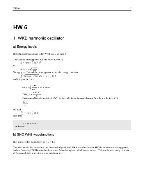 1. WKB harmonic oscillator