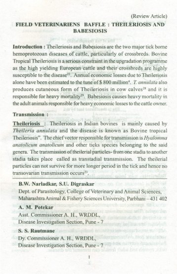 FIELD VETERINARIENS BAFFLE: THEILERIOSIS AND ...