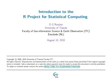 Introduction to the R Project for Statistical Computing - ITC
