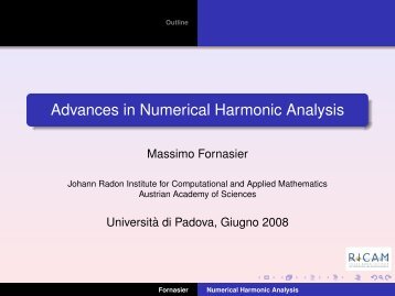 Advances in Numerical Harmonic Analysis - Ricam