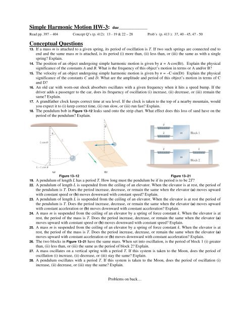 Simple Harmonic Motion HW-3: due______________ Conceptual ...