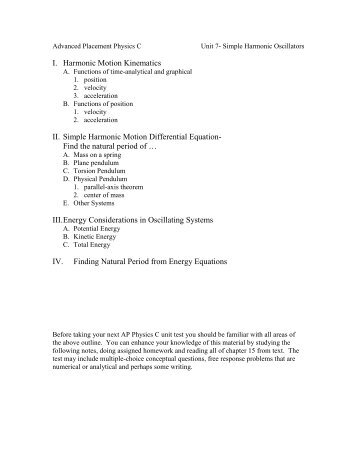 I. Harmonic Motion Kinematics II. Simple Harmonic ... - Musowls