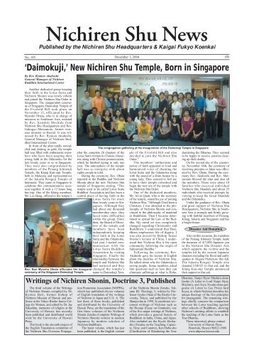 'Daimokuji,' New Nichiren Shu Temple, Born in Singapore