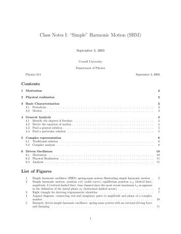 Class Notes I: “Simple” Harmonic Motion (SHM) - Cornell University