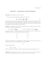 Math 133 — Introduction to Series Worksheet