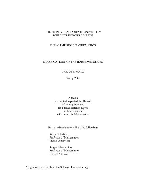 Modifications of the Harmonic Series - Department of Mathematics