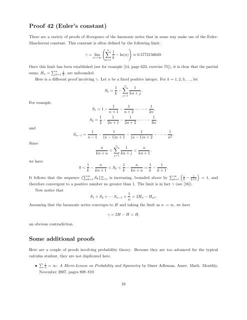 Proofs of Divergence of the Harmonic Series - Prairie State College