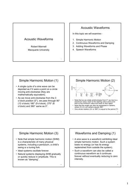 Acoustic Waveforms Acoustic Waveforms Simple Harmonic Motion ...