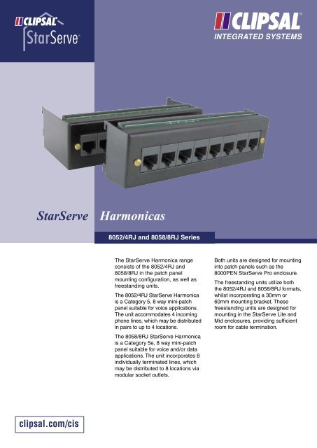 8052/4RJ and 8058/8RJ Series Clipsal Starserve Harmonicas