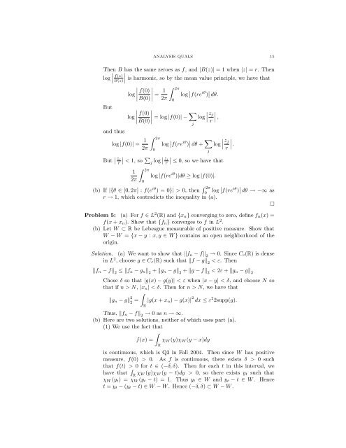 ANALYSIS QUALIFYING EXAM PROBLEMS BRIAN LEARY ...