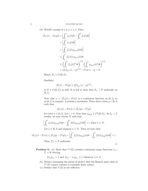 ANALYSIS QUALIFYING EXAM PROBLEMS BRIAN LEARY ...