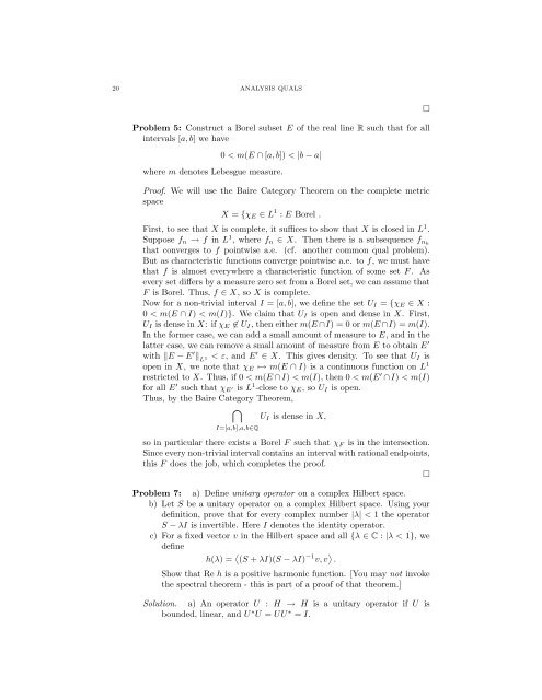 ANALYSIS QUALIFYING EXAM PROBLEMS BRIAN LEARY ...