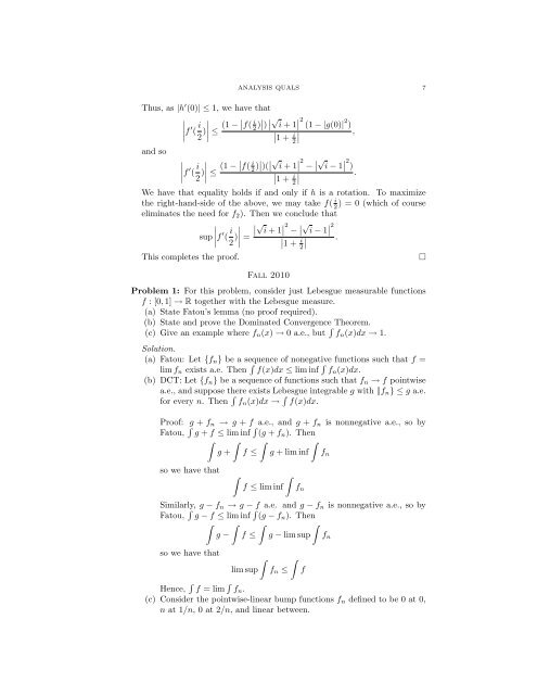 ANALYSIS QUALIFYING EXAM PROBLEMS BRIAN LEARY ...