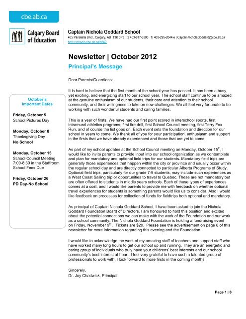 Newsletter | October 2012 - Calgary Board of Education