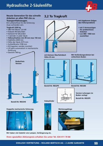 Hydraulische 2-Säulenlifte 99 - Roland Bertschi AG