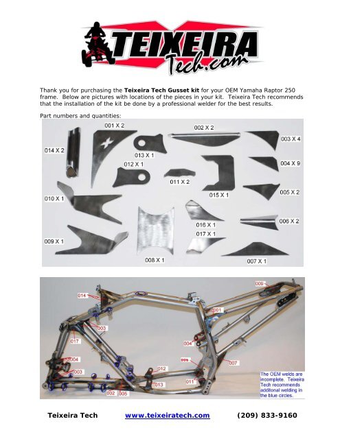 Raptor 250 Gusset Kit - Teixeira Tech