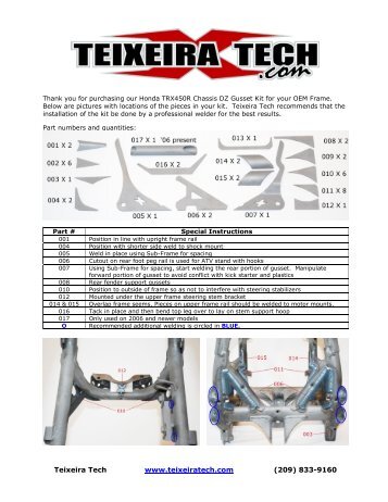 Honda TRX 450R DZ Gusset Kit - Teixeira Tech