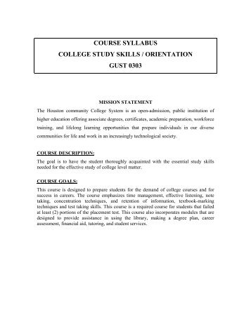 course syllabus college study skills / orientation gust 0303 - Houston ...