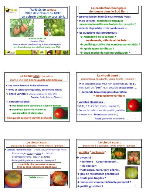Variétés de tomate - GRAB, Groupe de Recherche en Agriculture ...