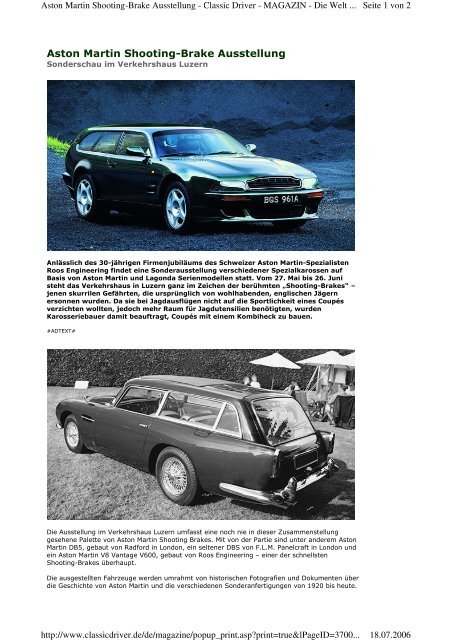 Aston Martin Shooting-Brake Ausstellung - Roos Engineering Ltd