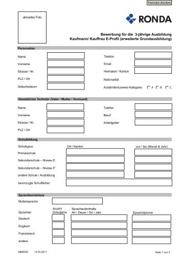 Bewerbungsformular - Ronda