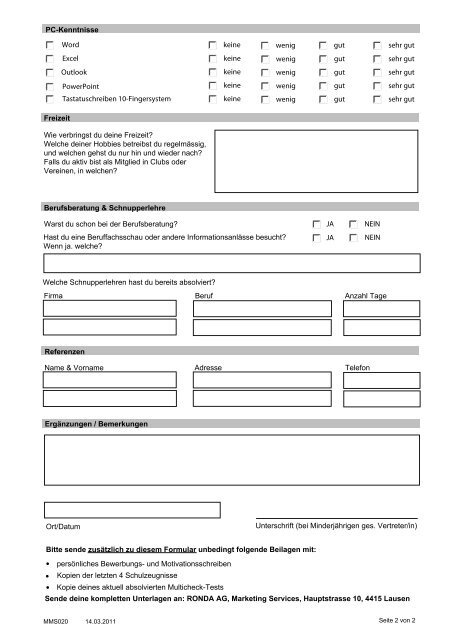 Bewerbungsformular - Ronda