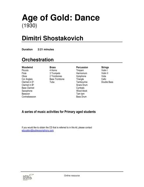 Download the Shostakovich Age Of Gold Dance (Primary) PDF