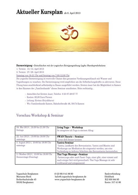Aktueller Kursplan (PDF) - Yogaschule Bergkamen