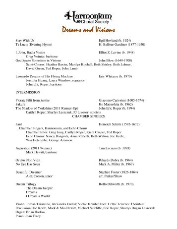 Dreams and Visions Dreams and Visions - Harmonium Choral Society