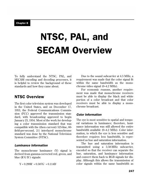 Chapter 8 Ntsc Pal And Secam Overview Deetc